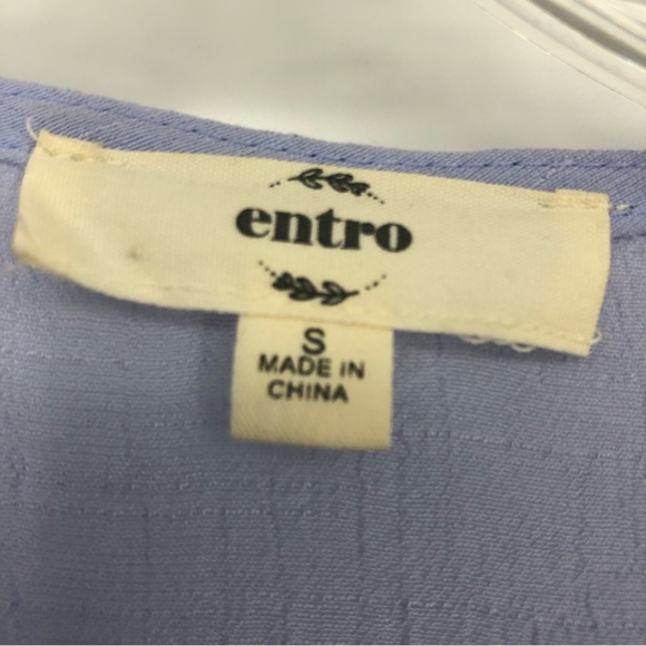 Entro Blue Floral Embroidered Cross Front Ruffle Sleeve Lightweight Blouse - Picture 2 of 6